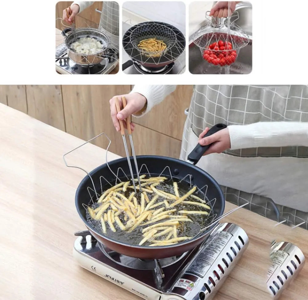 Stainless Steel Multifunctional Folding Frying Chef Basket