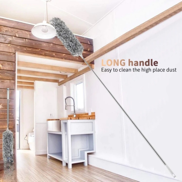 Microfiber Duster with Extension Pole (Stainless Steel) 30 to 100'', with Bendable Head, Extendable Long Duster for Cleaning Ceiling Fan, High Ceiling, Furniture, Cars